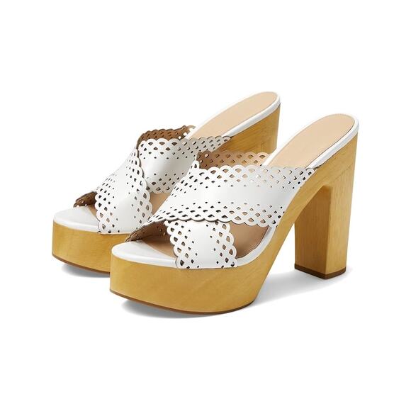 Veronica Beard White Gaynor Clog Sandal Block Heel Crisscross lasercut Strap 9.5 - Picture 2 of 10